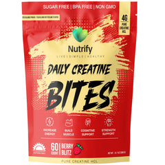 Nutrify Daily Creatine Gummies bottle with strawberry flavor for daily muscle support.