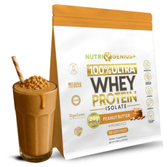 Nutrigenius+ Protein Source serving: premium whey isolate for muscle recovery.