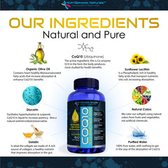 NutriGenomic Naturals CoQ10 label design emphasizing purity and non-GMO