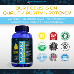NutriGenomic Naturals CoQ10 olive oil base visual, enhancing absorption
