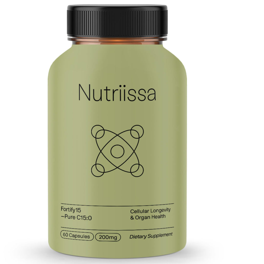 Nutriissa Fortify15 bottle front view highlighting high-purity C15:0 daily supplement