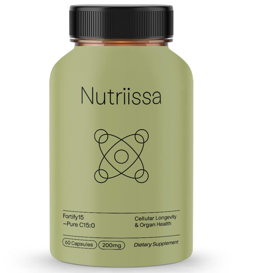Nutriissa Fortify15 bottle front view highlighting high-purity C15:0 daily supplement