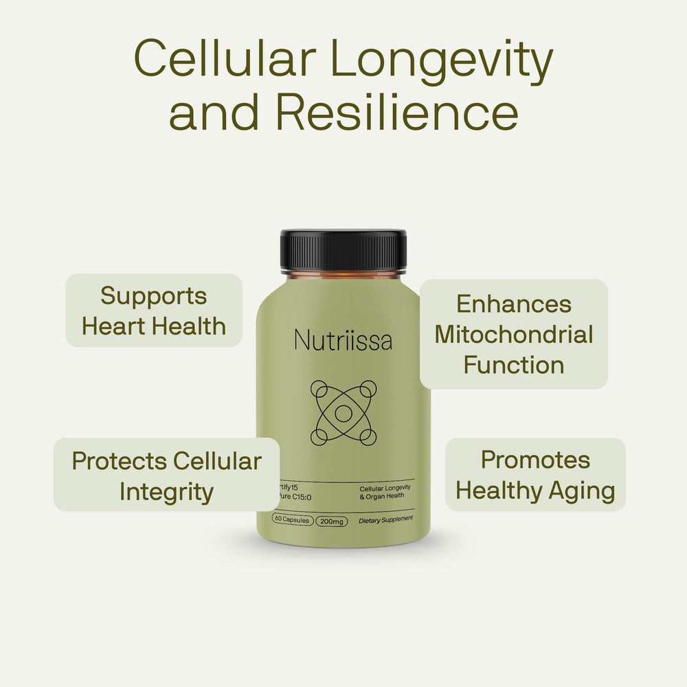 Nutriissa Fortify15 label with ISO17025 badge signaling trusted purity and potency