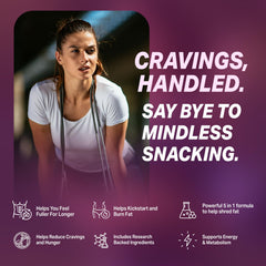 ByeBye Cravings label detail highlights ingredients for metabolism and cravings management.