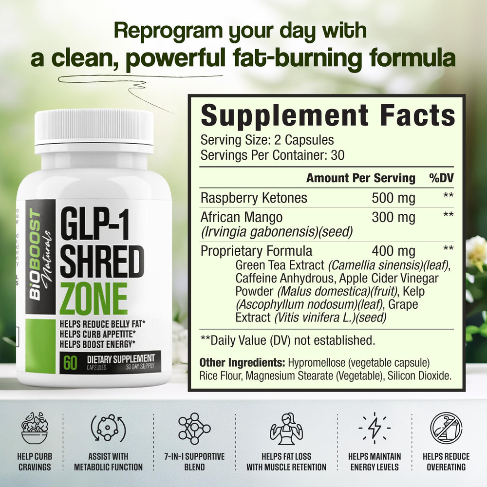 Nutrimend IQ GLP-1 Shred Zone capsules offering steady energy and appetite control.