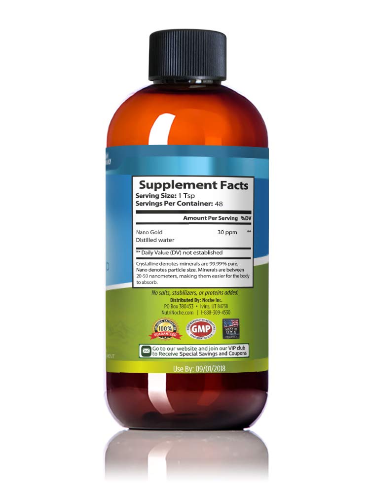 NutriNoche colloidal gold packaging highlights USA-made purity and safety.
