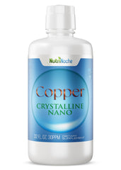 NutriNoche liquid colloidal copper bottle showing ultra-pure nano copper formulation.