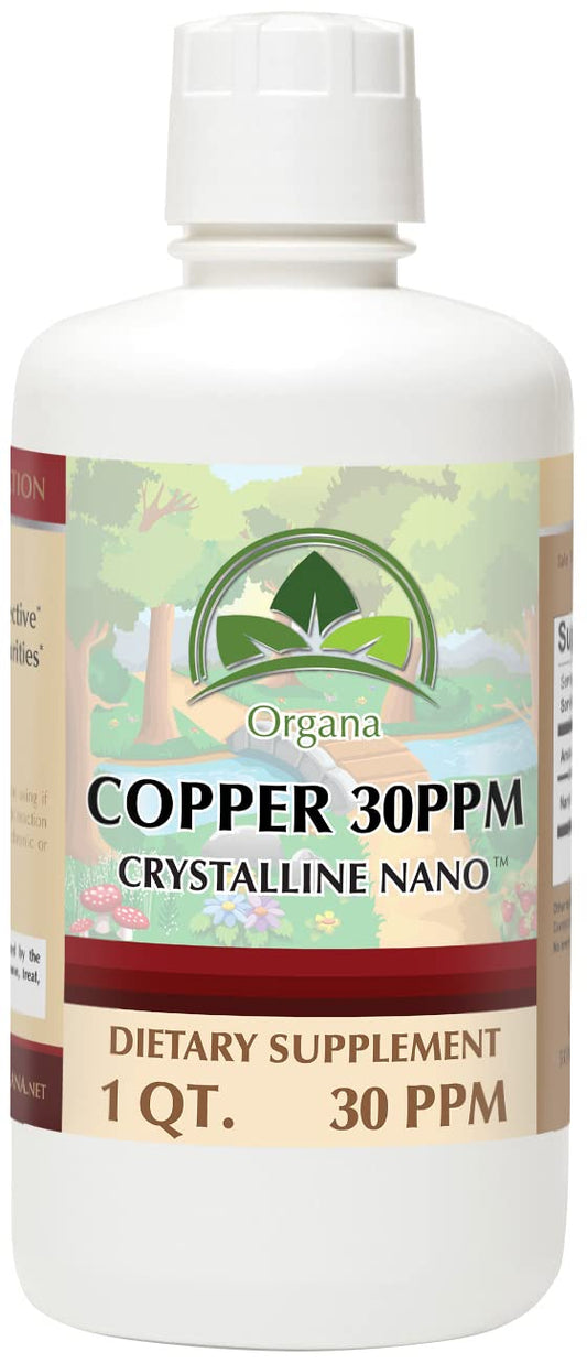 NutriNoche Organa Pure Copper bottle front view highlights a nano copper solution for daily use.