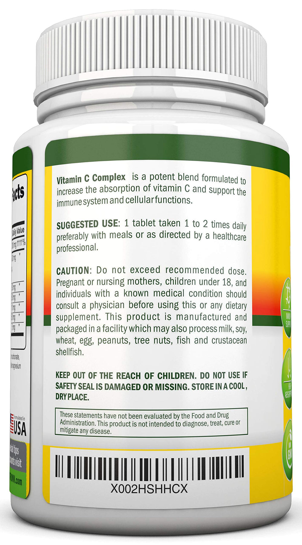 Natural citrus bioflavonoids and rose hips featured for absorption synergy