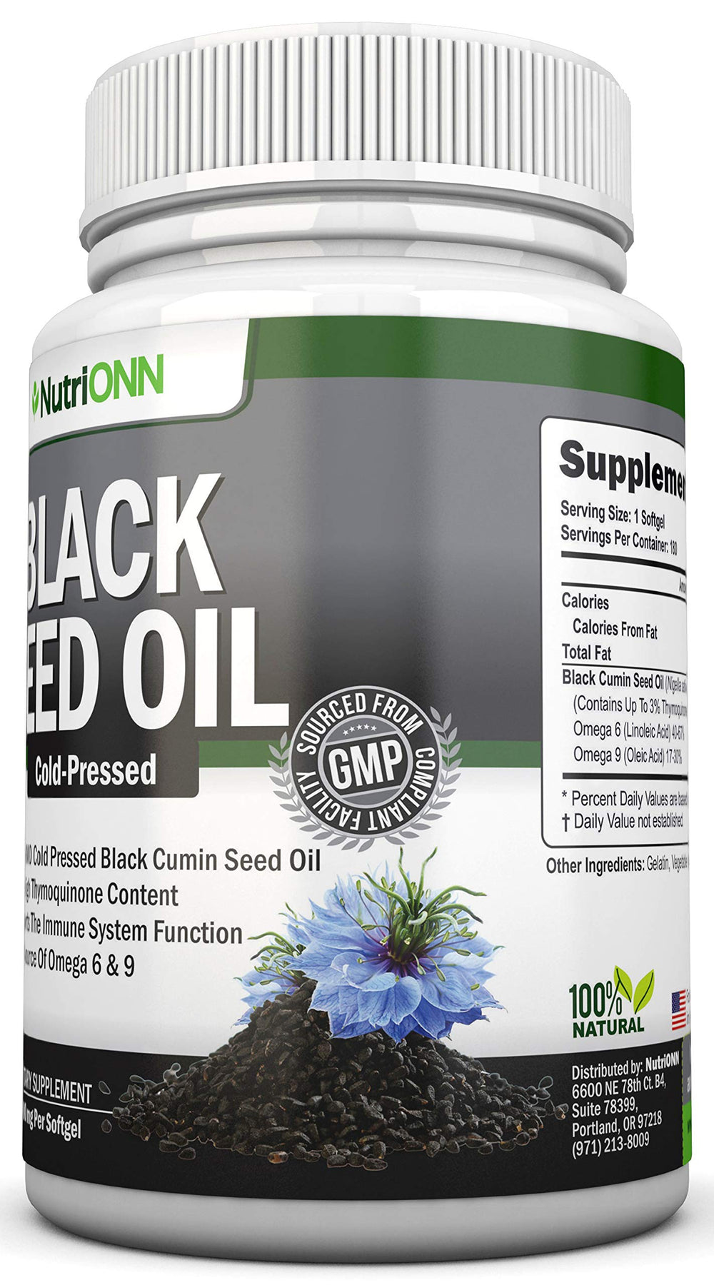 NutriONN Black Seed Oil capsules closeup reveals omega fats