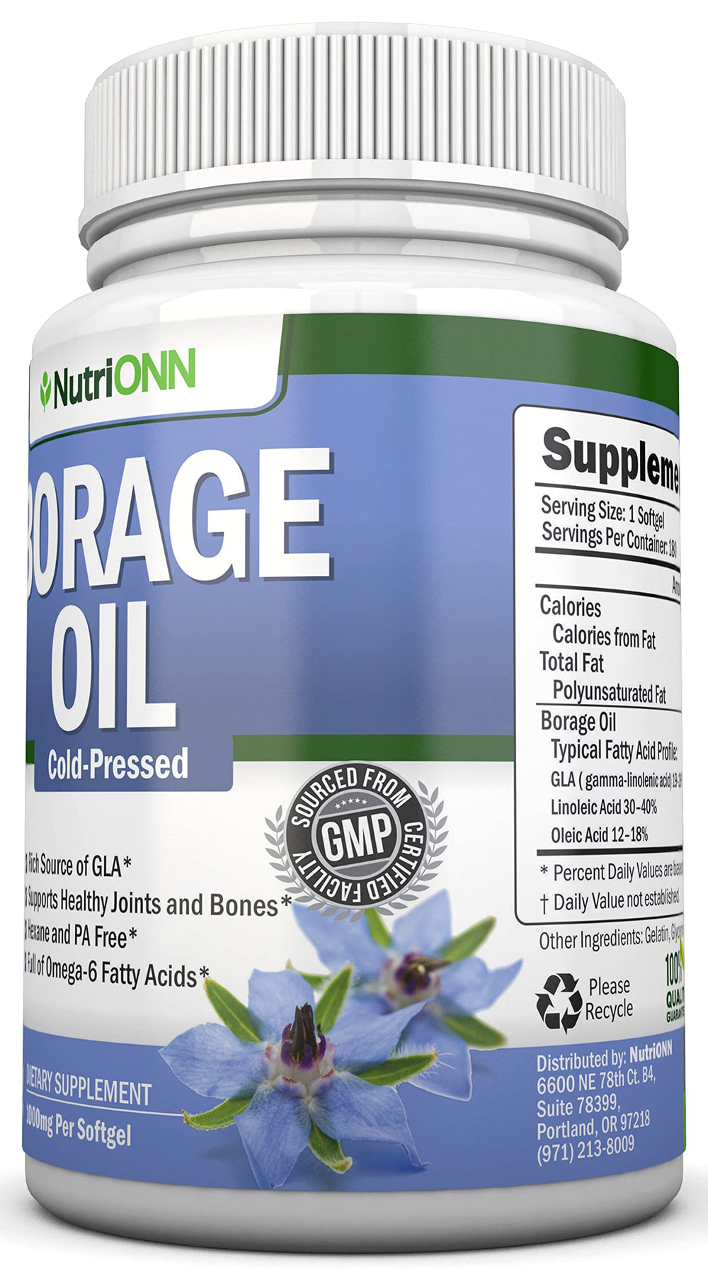 NutriONN Borage Oil capsules displaying convenient softgel form for consistent intake