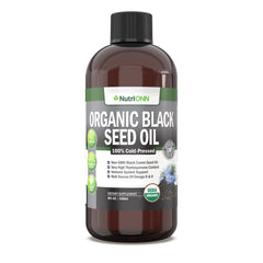 NutriONN Organic Black Seed Oil bottle on a clean countertop for daily use.