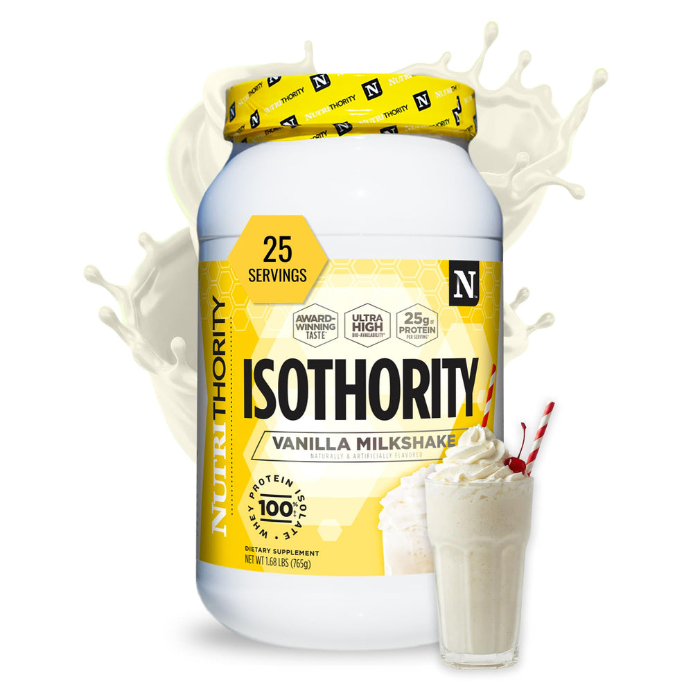 Nutrithority Isothority vanilla milkshake tub for lean muscle support and recovery