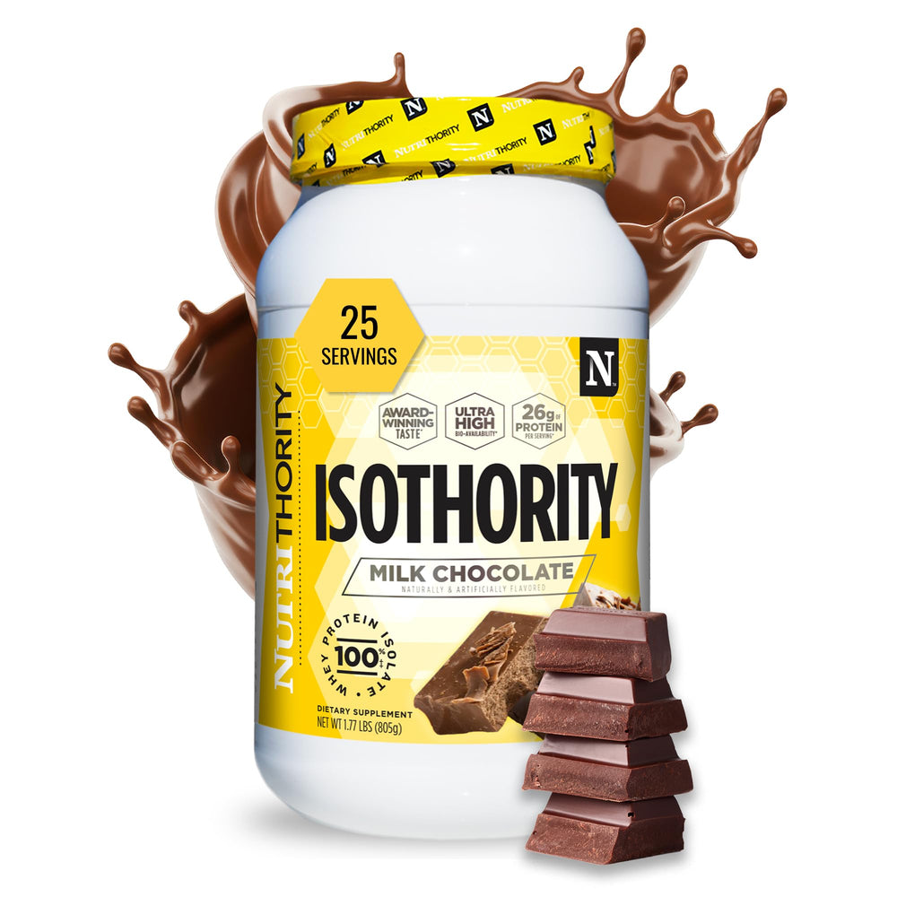Nutrithority Isothority whey powder jar for quick post-workout recovery