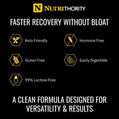 Nutrithority Isothority whey powder pouring into glass for fast mix