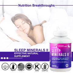 Nutrition Breakthroughs Sleep Minerals II dosing scene with two softgels and glass of water.