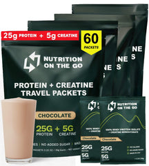 Nutrition On The Go whey protein isolate packet, travel-ready chocolate flavor for quick protein.