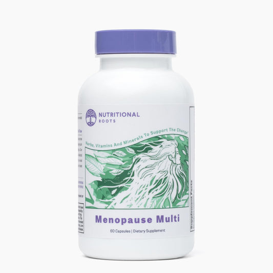 Nutritional Roots 5-in-1 bottle pour for easy daily menopause support.