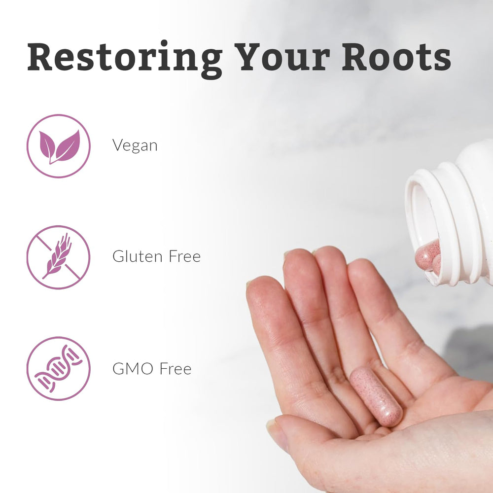 Nutritional Roots plant-based prebiotics nourishing probiotics within the blend.