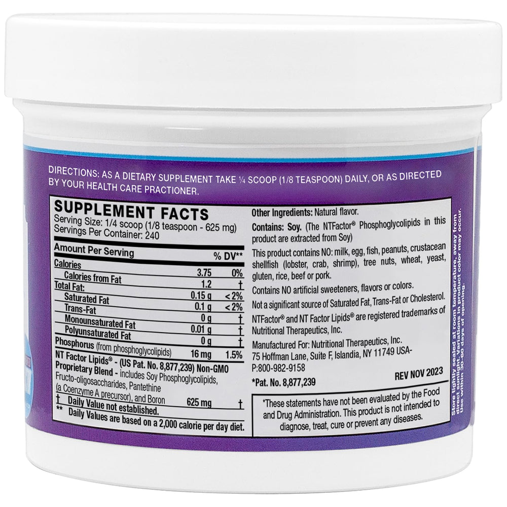 NTFactor Lipids Powder scoop beside bottle ready to mix into smoothies