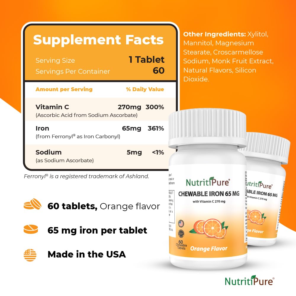 NutritiPure gentle-on-stomach carbonyl iron tablet suitable for daily use.