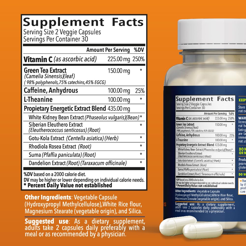 NutriTrending Energy Support bottle label detail shows key ingredients.