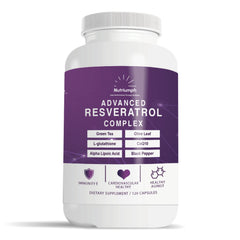 Nutriumph Advanced Resveratrol Complex bottle label with antioxidant-rich formula for daily wellness.