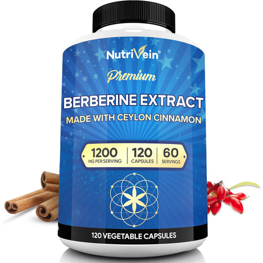 Nutrivein berberine 1200mg bottle with clean vegan formula for daily digestion support