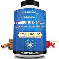 Nutrivein berberine 1200mg bottle with clean vegan formula for daily digestion support