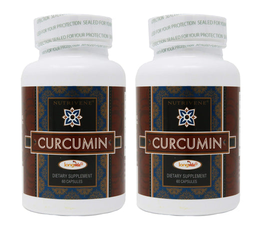 Nutrivene Curcumin Longvida 2-pack bottle front for daily wellness and easy dosing.