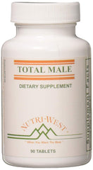NutriWest Total Male 90 tablets bottle front, easy daily supplement for overall wellness.