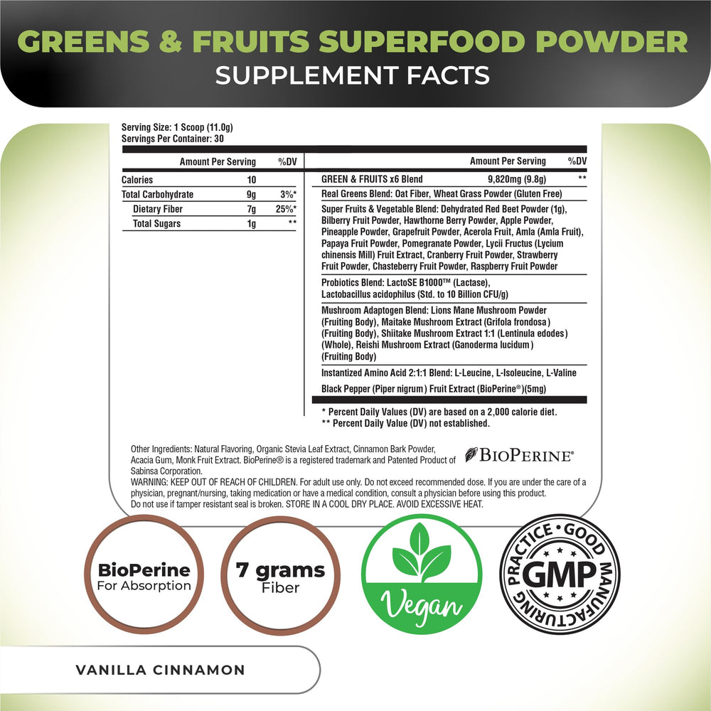 Nutrology Greens and Fruits Powder scoop ready for a quick nutrient boost.
