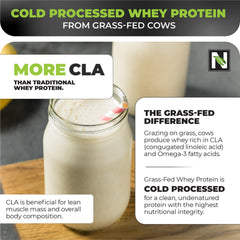 Nutrology Whey Powder poured into a glass for a shake