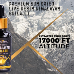 NutroTonic Shilajit Drops shown as natural sun-dried product from high altitude