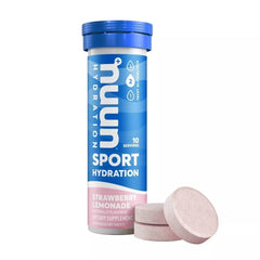Nuun Active Strawberry Lemonade tablet dissolving in water for refreshing hydration.