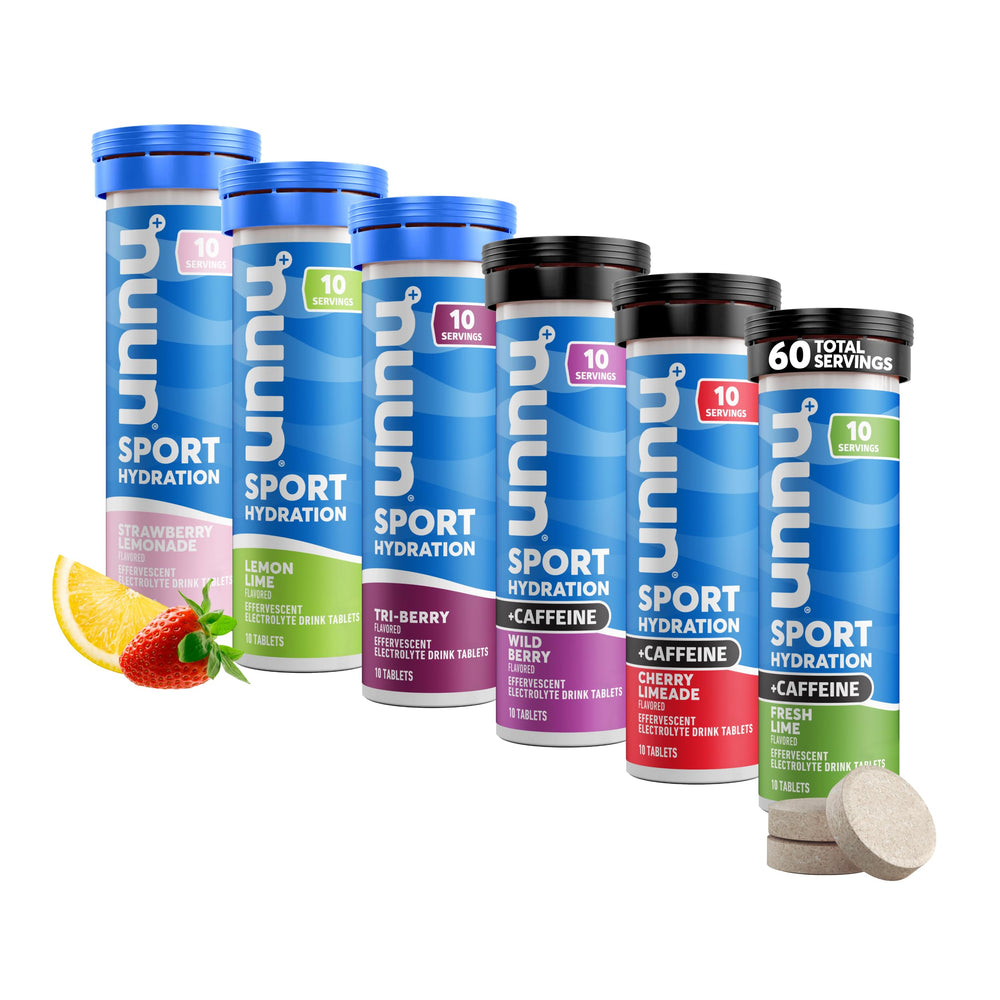 Nuun Sport Caffeine Strawberry Lemonade tablets for quick hydration with a light energy lift