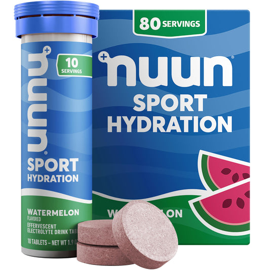 Nuun Sport Watermelon tablet ready to dissolve for quick hydration.