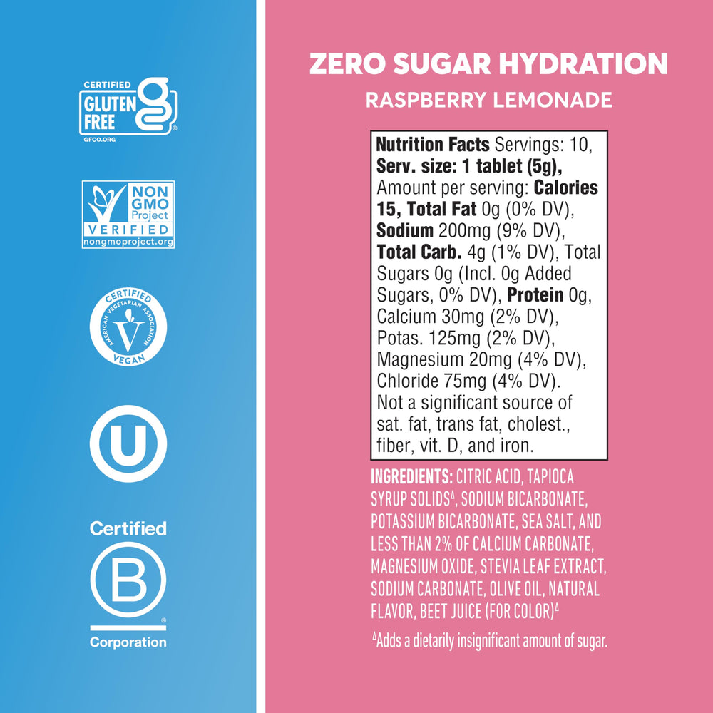 Nuun Raspberry Lemonade tablet dissolving in a glass of water for easy hydration