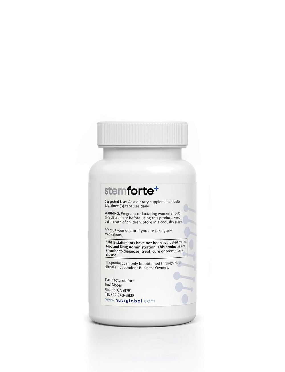 NuVi Global Stemforte Plus capsules closeup highlights the compact dose for everyday wellness.