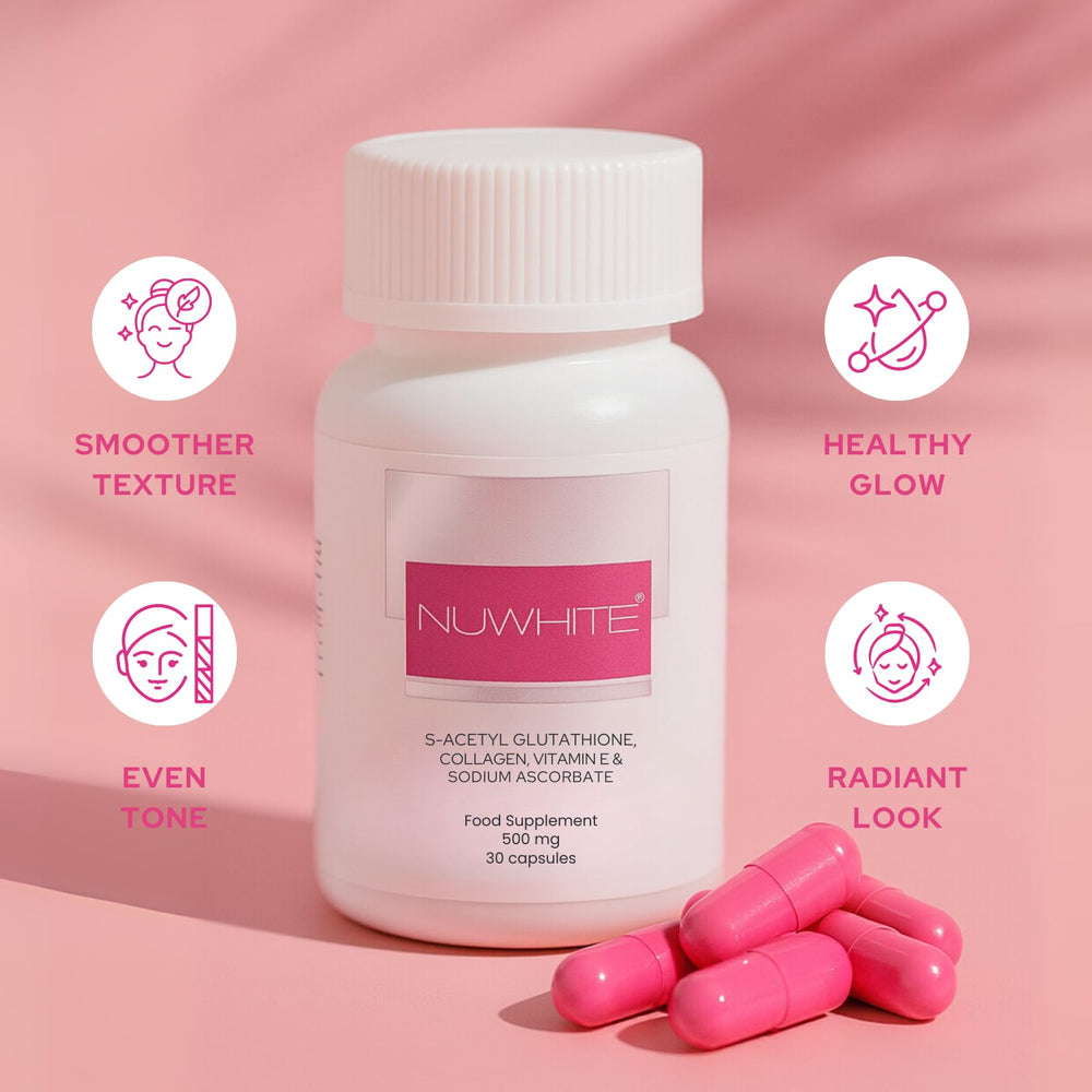 Nu White S-Acetyl Glutathione daily routine imagery for balanced wellness.