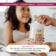 Allergen-free and dairy-free formulation by Nuzest Kids Good Stuff.
