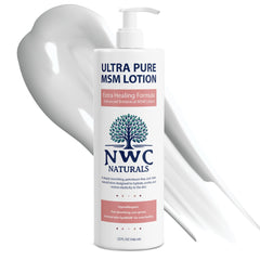 NWC Naturals Ultra-Pure MSM Lotion bottle showing natural hydration for daily care.
