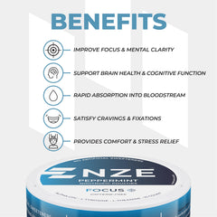 NZE Focus peppermint pouch close-up shows premium texture