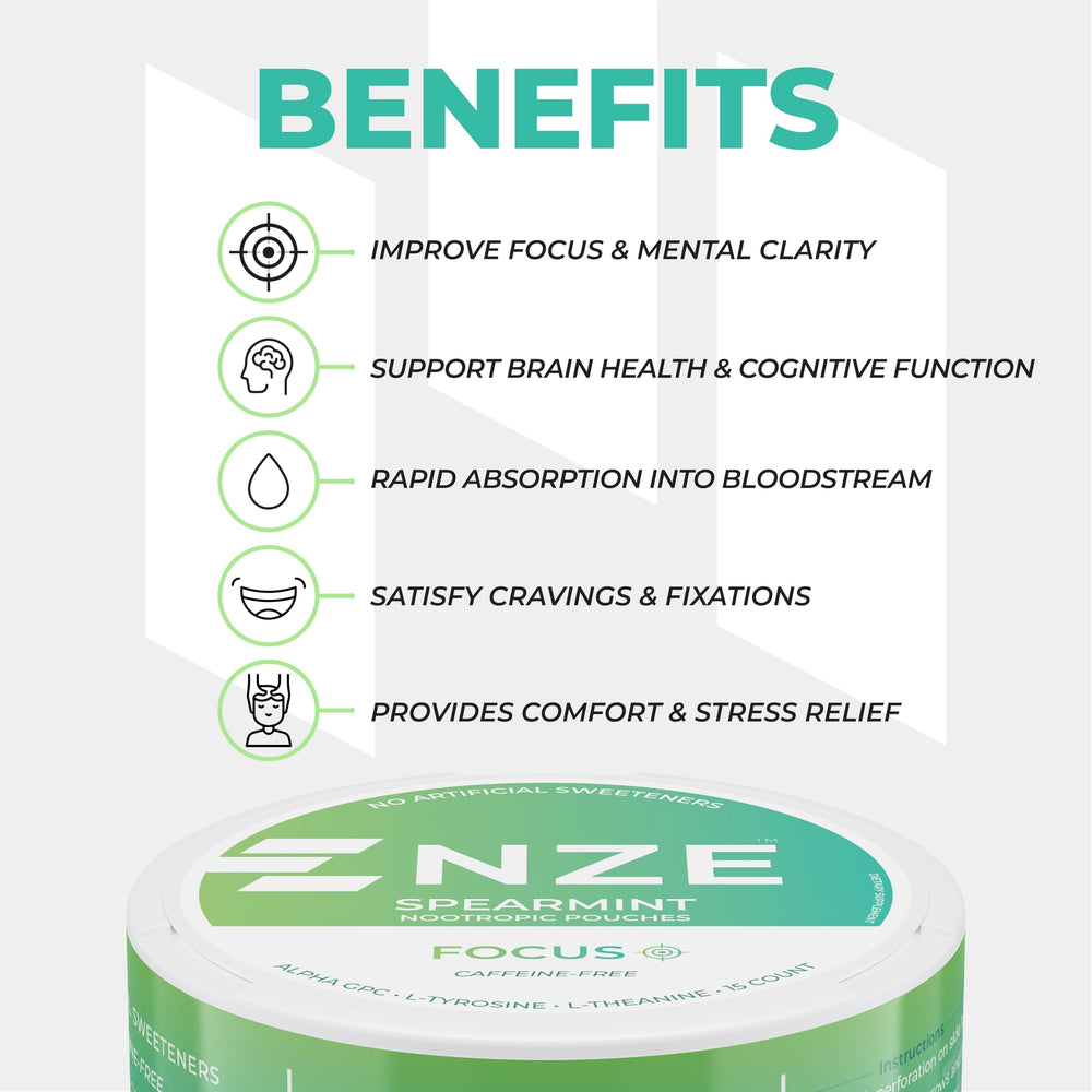 NZE ingredients label highlights Alpha GPC, L-Tyrosine, L-Theanine.