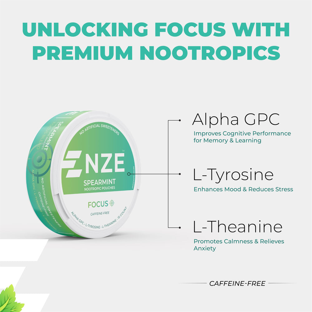 NZE spearmint pouch in mouth demonstrating quick absorption.