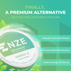 NZE Spearmint pouch out of can showing portable energy on the go.