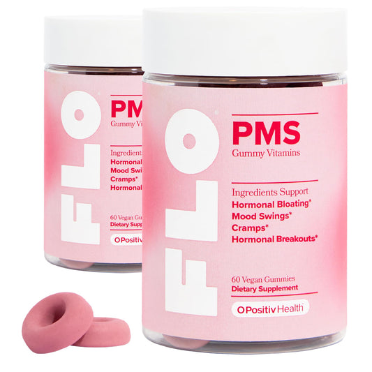O Positiv FLO PMS gummies bottle for daily proactive care.