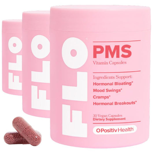 O Positiv FLO PMS relief gummies bottle for easy daily PMS support