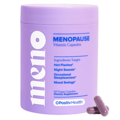O Positiv MENO bottle front: daily menopause support for hot flashes and mood balance.