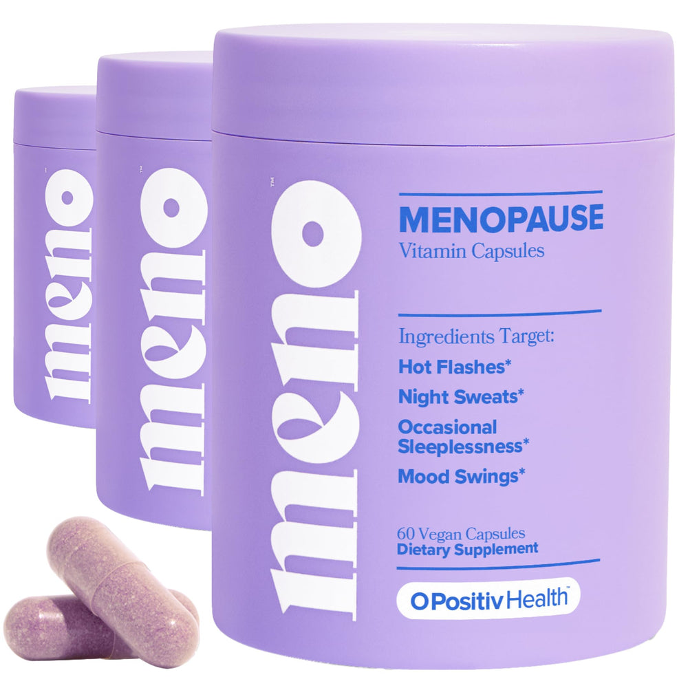 O Positiv MENO bottle pack illustrating hormone-free menopause support.
